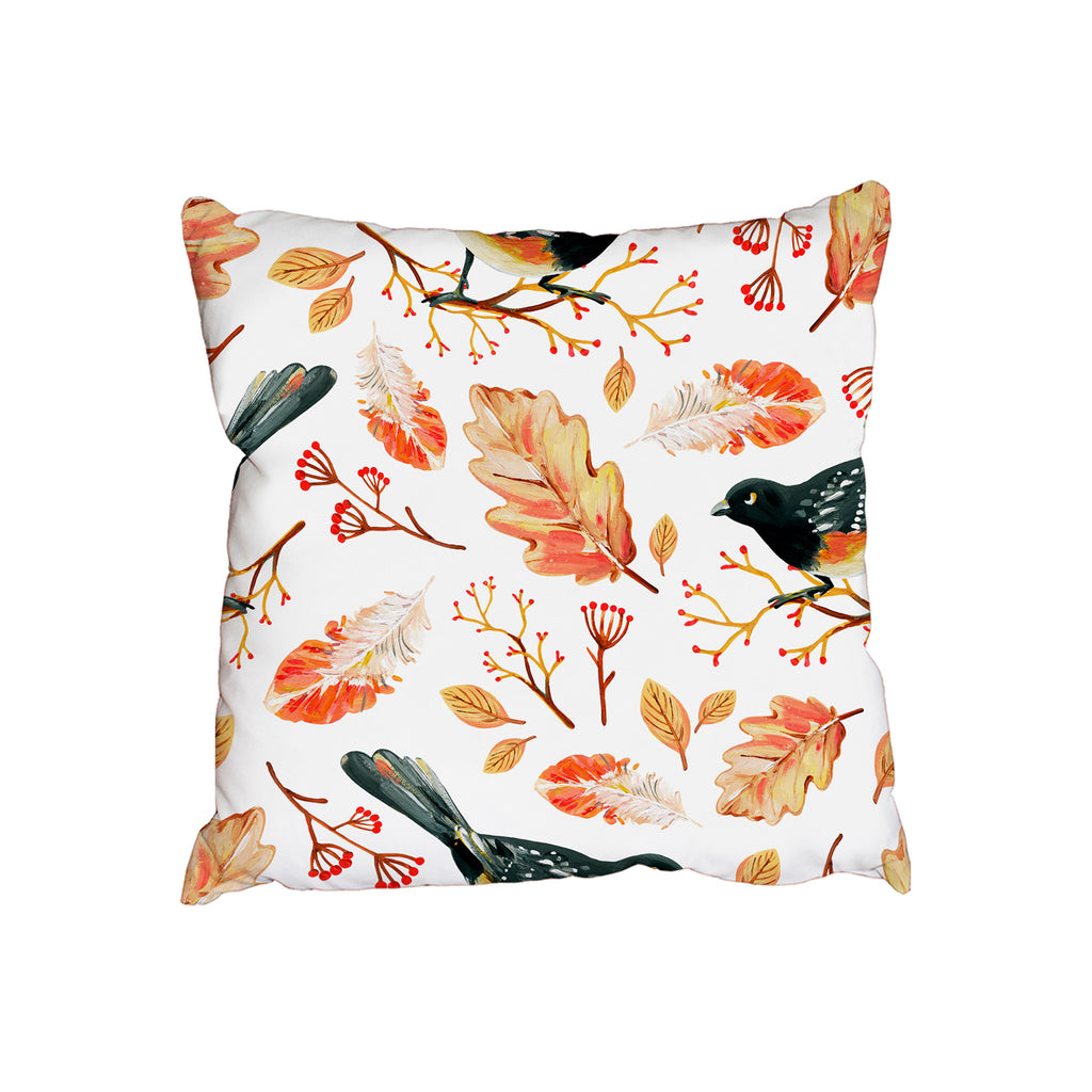 New Product Hand-drawn black bird and golden autumn oak leaves (Cushion)  - Andrew Lee Home and Living Homeware