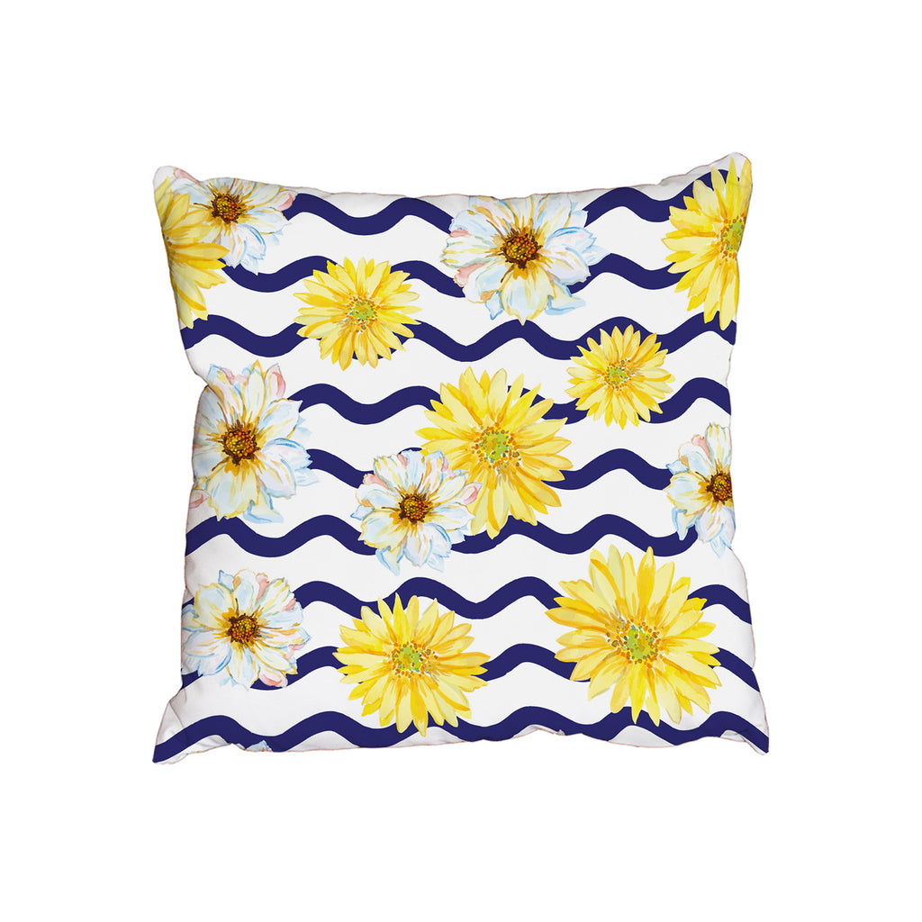 New Product White and yellow daisies on the wavy striped background (Cushion)  - Andrew Lee Home and Living