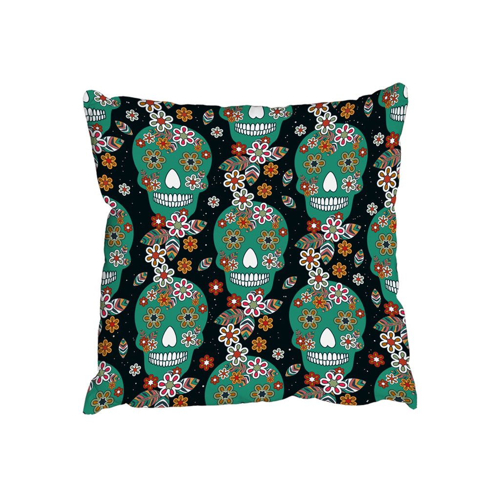 New Product Embroidery colorful simplified ethnic flowers and skull pattern (Cushion)  - Andrew Lee Home and Living
