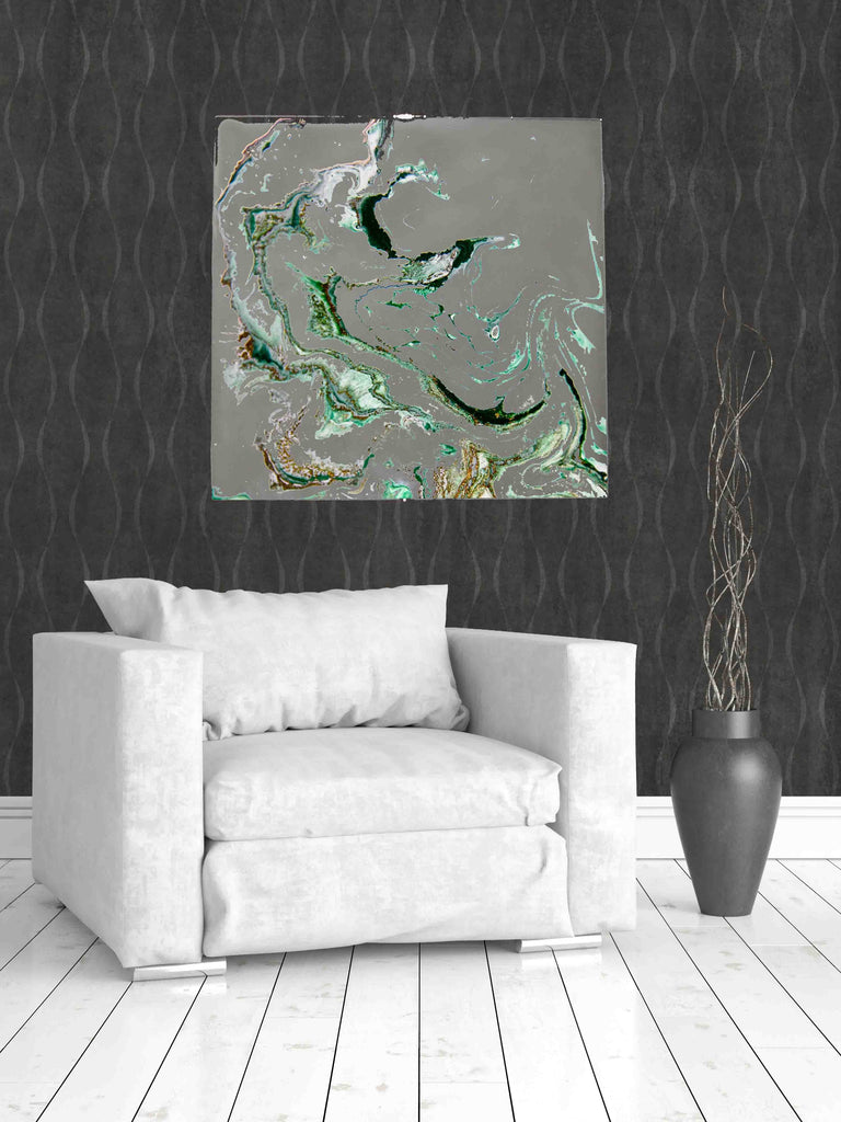 New Product Golden and dark blue mixed Marble texture Square  (Mirror Art print)  - Andrew Lee Home and Living