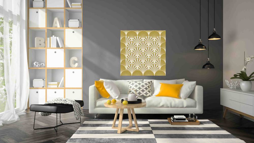 New Product Gold colored art deco pattern of overlapping arcs (Mirror Art print)  - Andrew Lee Home and Living Homeware