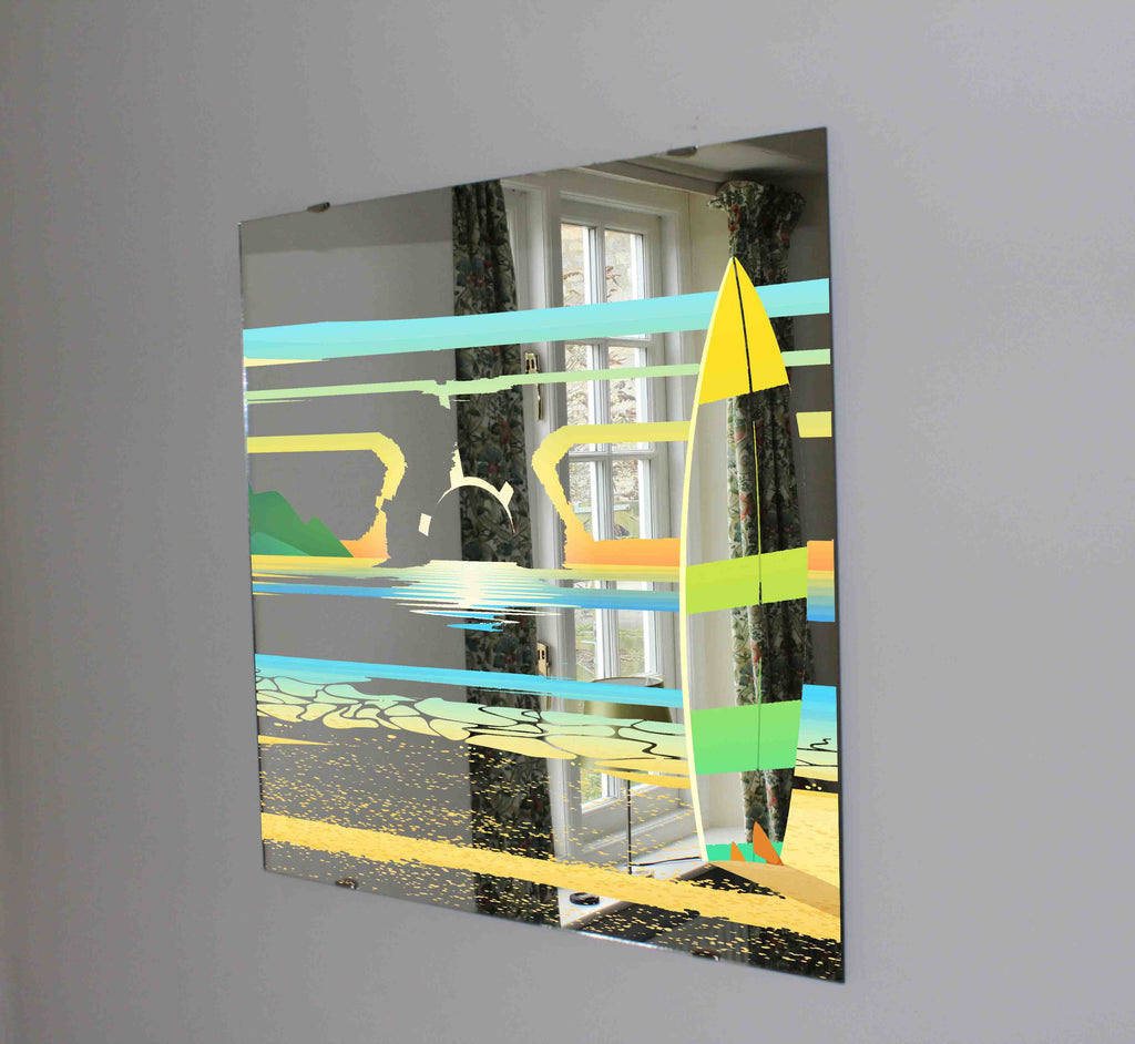 New Product Surf board on a sandy beach (Mirror Art print)  - Andrew Lee Home and Living Homeware