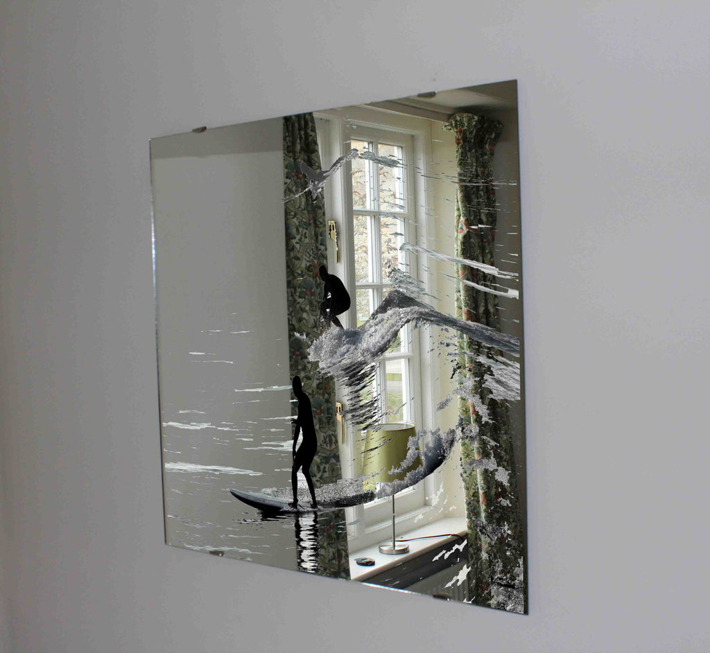 New Product Three silhouettes of surfers (Mirror Art print)  - Andrew Lee Home and Living Homeware