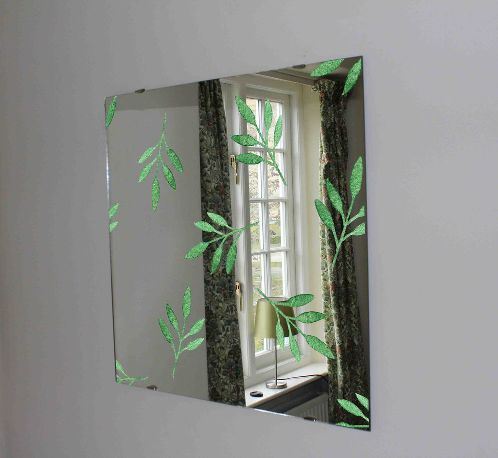 New Product Green herbal pattern with leaves (Mirror Art print)  - Andrew Lee Home and Living Homeware