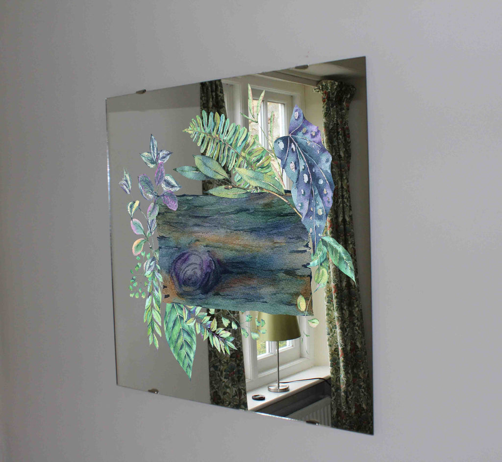 New Product Watercolor wood frame of green exotic leaves (Mirror Art print)  - Andrew Lee Home and Living Homeware