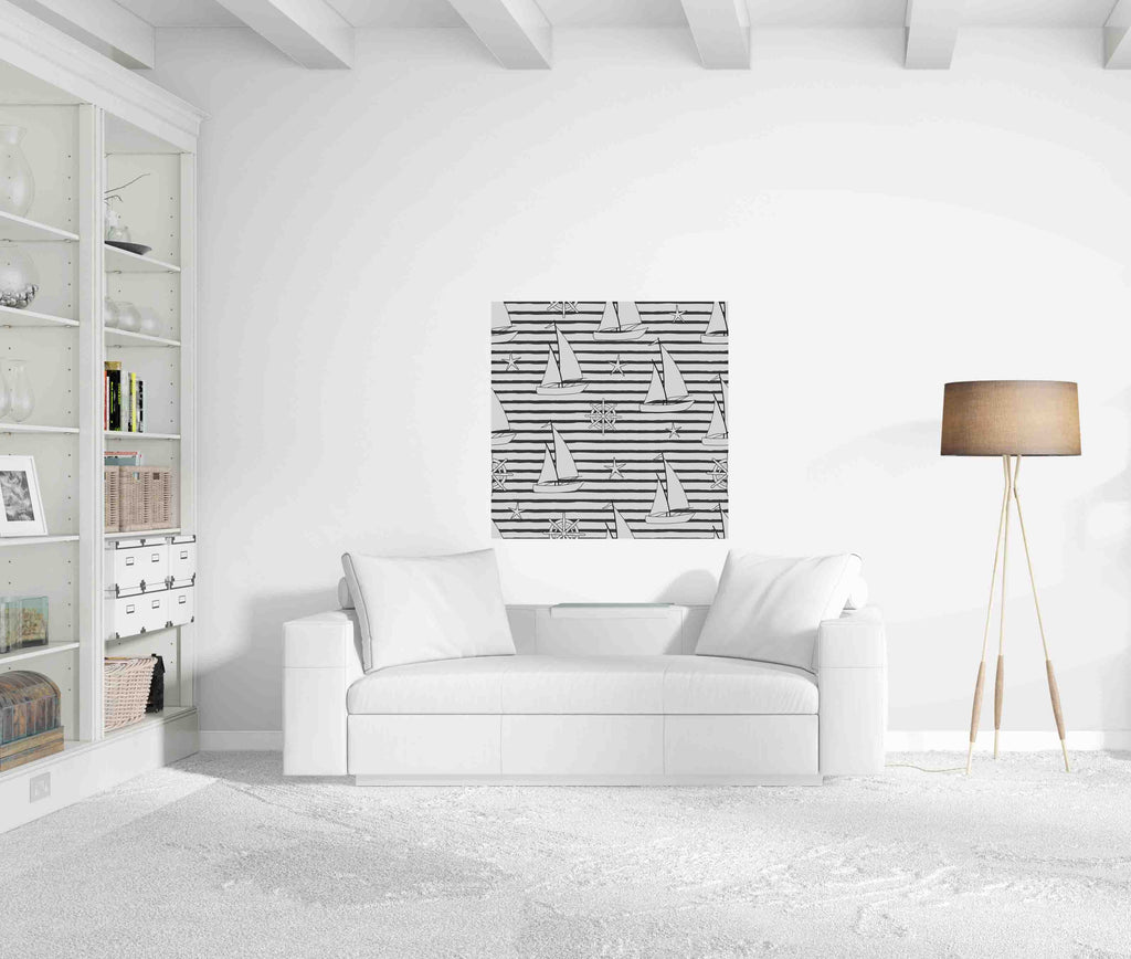 New Product Cartoon boats on black and white striped background (Mirror Art print)  - Andrew Lee Home and Living Homeware