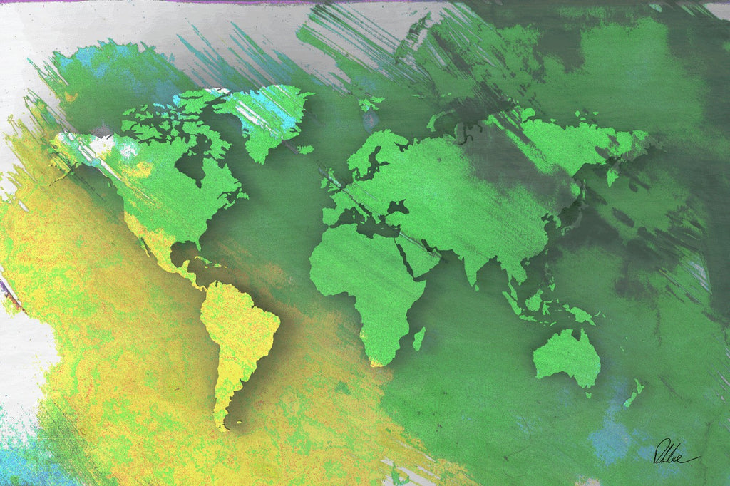 New Product World Map Yellow And Green  - Andrew Lee Home and Living Homeware