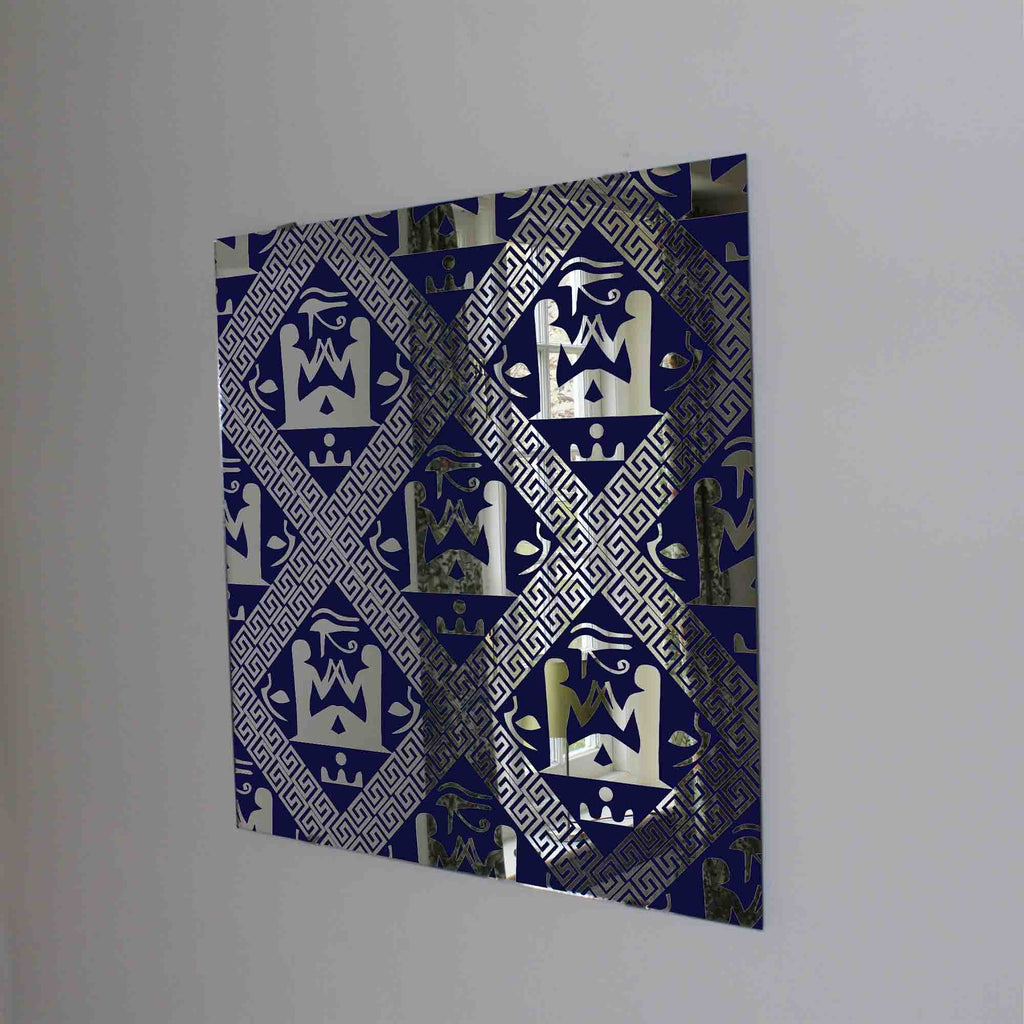 New Product Egyptian hieroglyphs in blue (Mirror Art print)  - Andrew Lee Home and Living