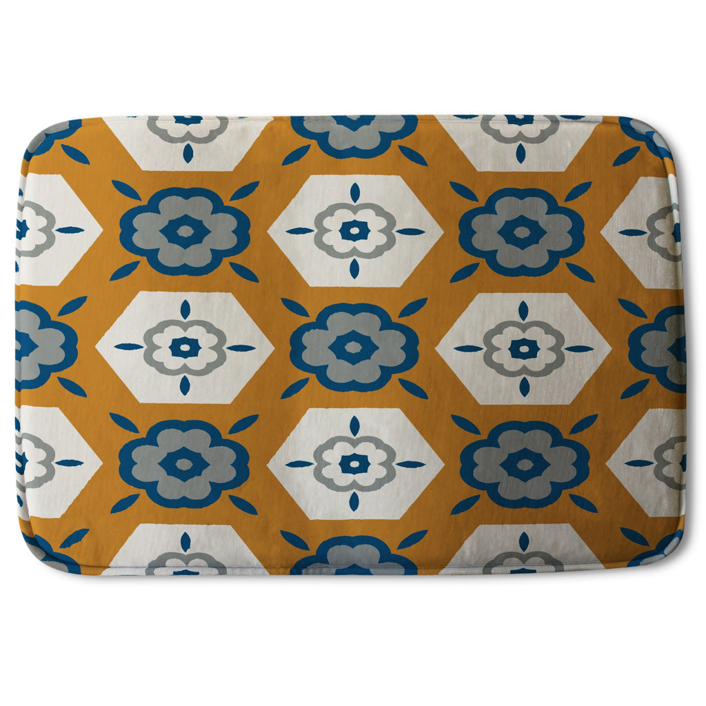 Bathmat - New Product Rust orange background with gray, navy blue and beige (Bath Mats)  - Andrew Lee Home and Living