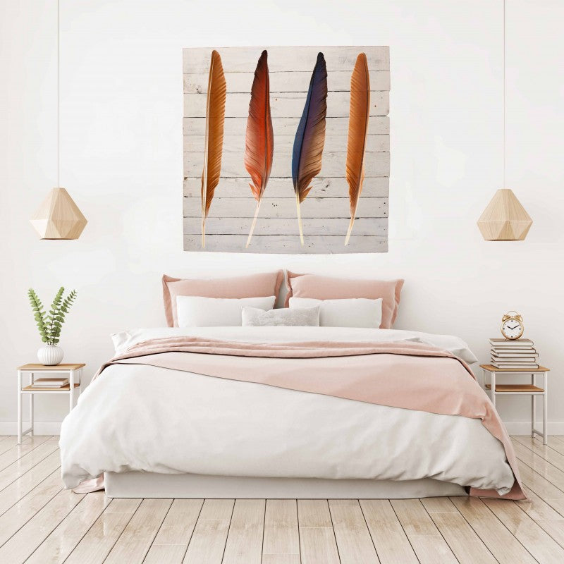 New Product Four set of beautiful and colourful bird feathers (Reclaimed White wood)  - Andrew Lee Home and Living Homeware