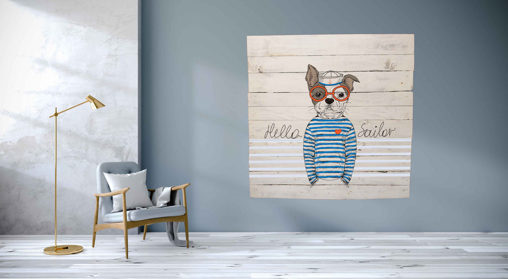 Reclaimed Wood Print - New Product Cool Sailor Dog (Reclaimed white wood)  - Andrew Lee Home and Living Homeware