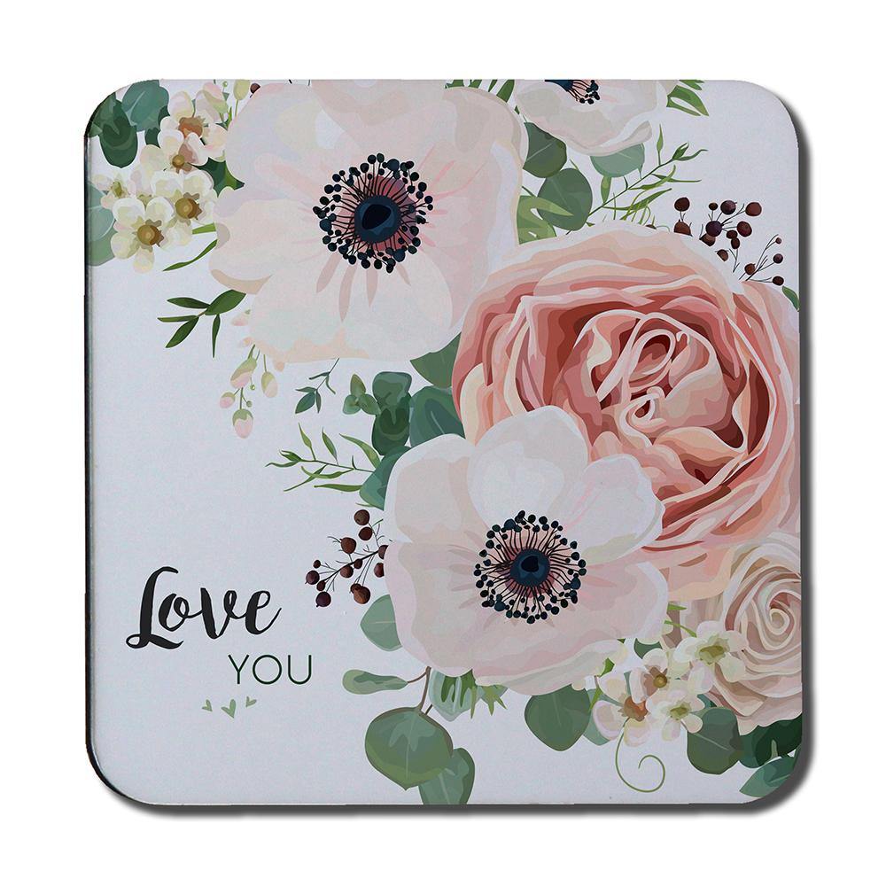 Garden Flower, Pink Peach Rose, White Anemone (Coaster) - Andrew Lee Home and Living