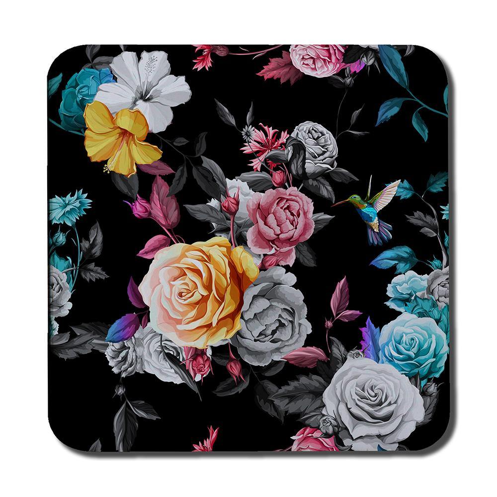 Humming bird, roses, peony with leaves (Coaster) - Andrew Lee Home and Living