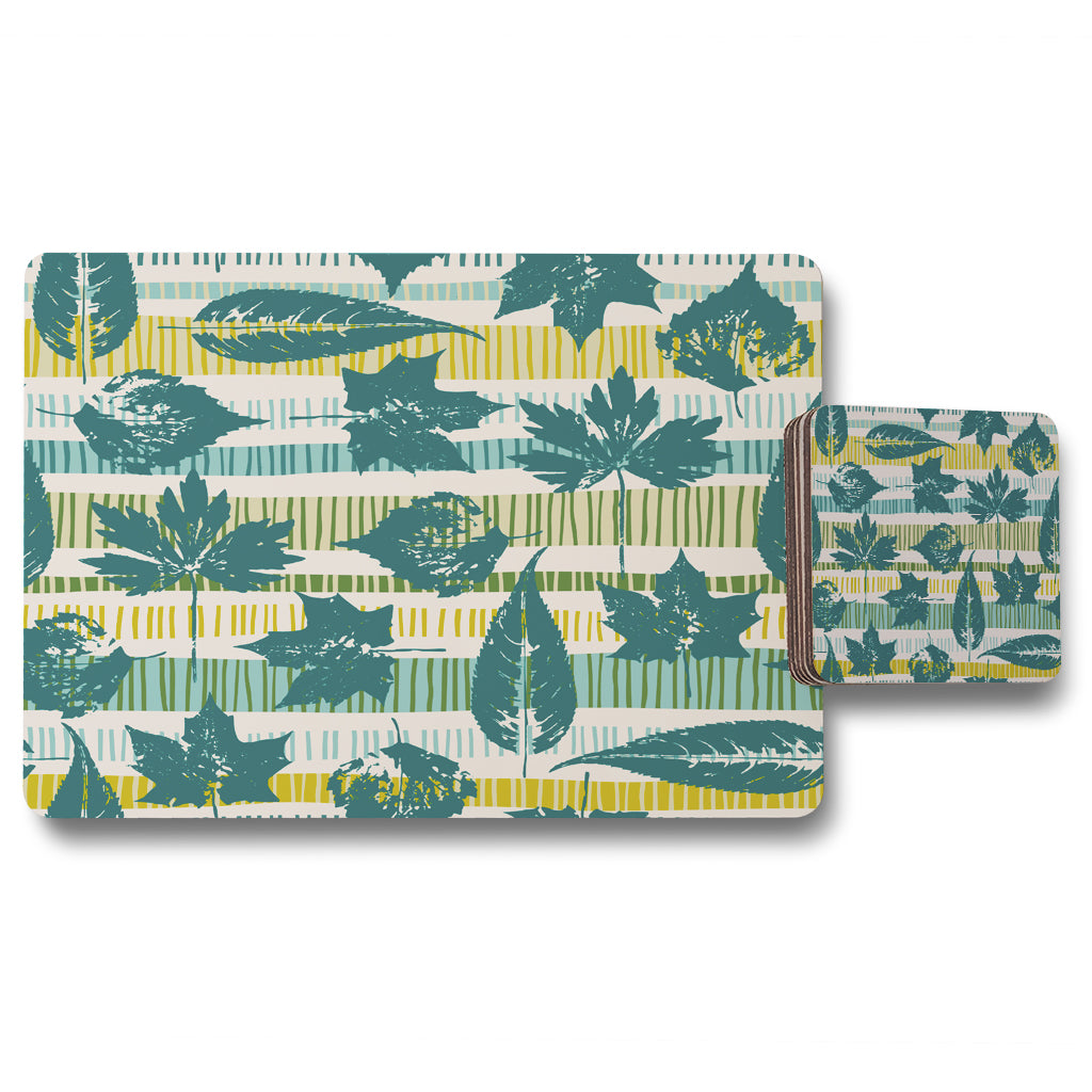 New Product Autumn seamless pattern with leaves on geometric background (Placemat & Coaster Set)  - Andrew Lee Home and Living