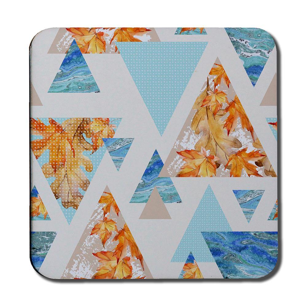 Triangles with maple, oak leaves, marble (Coaster) - Andrew Lee Home and Living