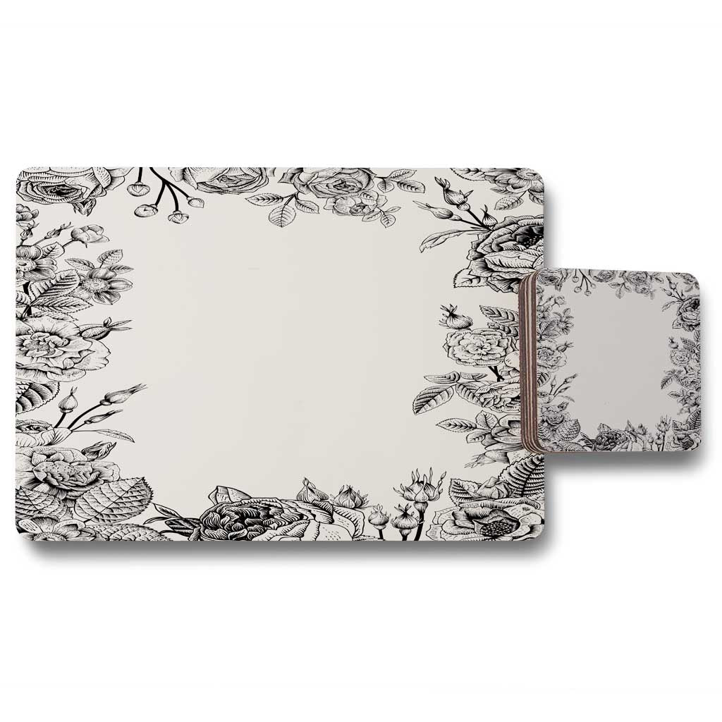 New Product Hand Drawn Roses (Placemat & Coaster Set)  - Andrew Lee Home and Living