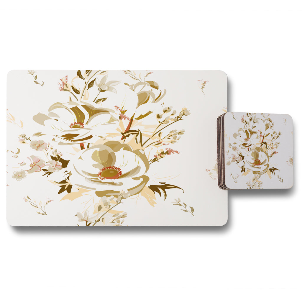 New Product Golden Flower Print (Placemat & Coaster Set)  - Andrew Lee Home and Living