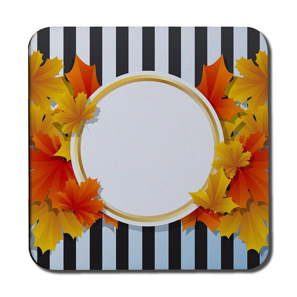 Orange & Red Autumn Leaves on Black Stripes (Coaster) - Andrew Lee Home and Living