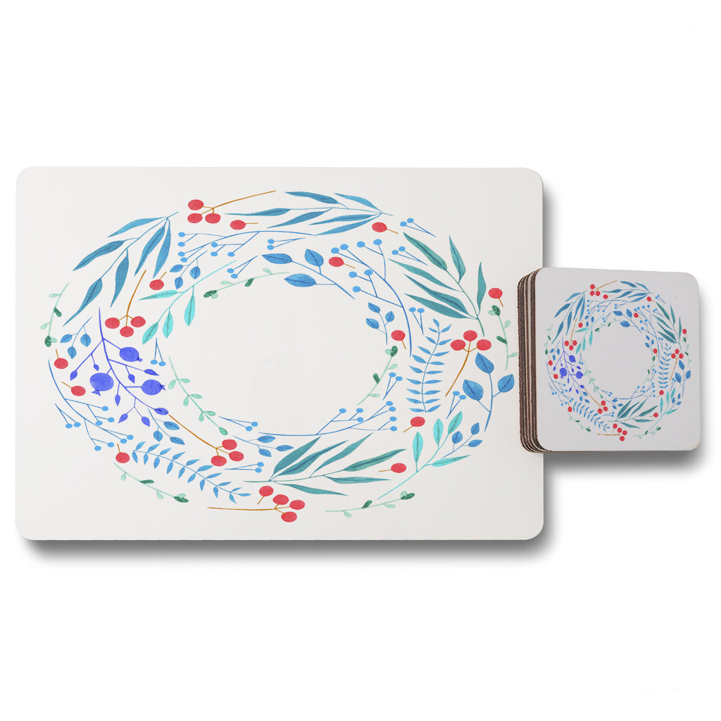 New Product Blue Decorative Reath (Placemat & Coaster Set)  - Andrew Lee Home and Living