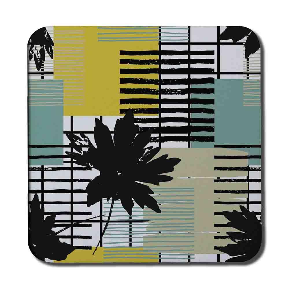 Geometric Shape & Leaf Print in Yellow & Green (Coaster) - Andrew Lee Home and Living