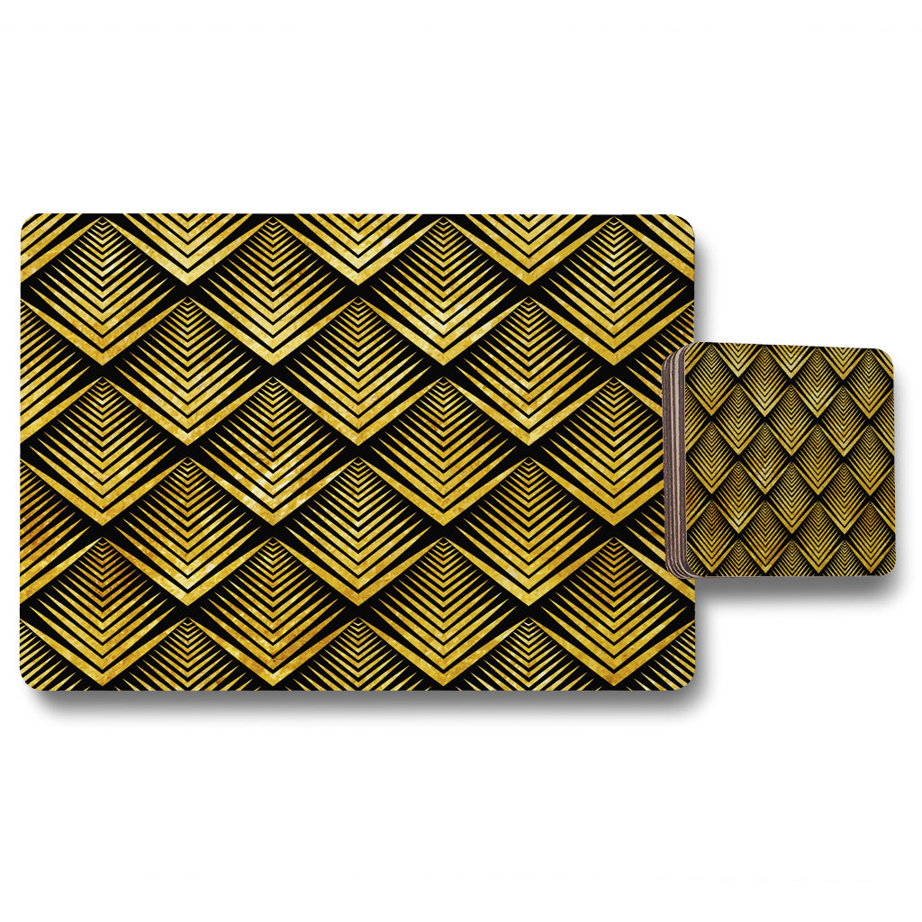 New Product Golden Geometric Flower Pattern (Placemat & Coaster Set)  - Andrew Lee Home and Living