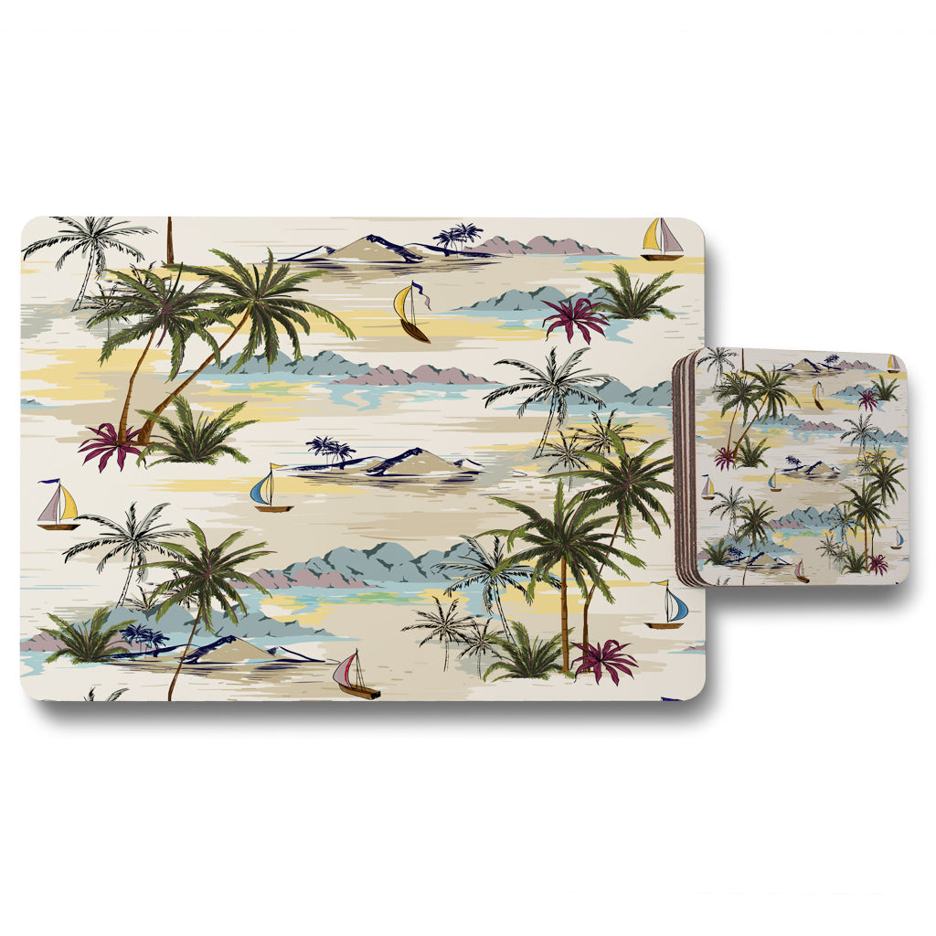 New Product Palm & Sailboats (Placemat & Coaster Set)  - Andrew Lee Home and Living
