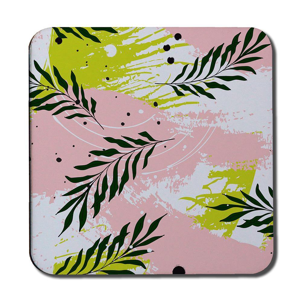 Green Leaves on Brush Strokes (Coaster) - Andrew Lee Home and Living