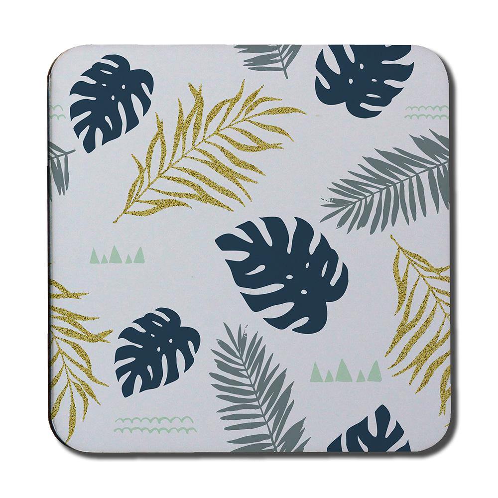 Gold Glitter & Navy Leaves (Coaster) - Andrew Lee Home and Living