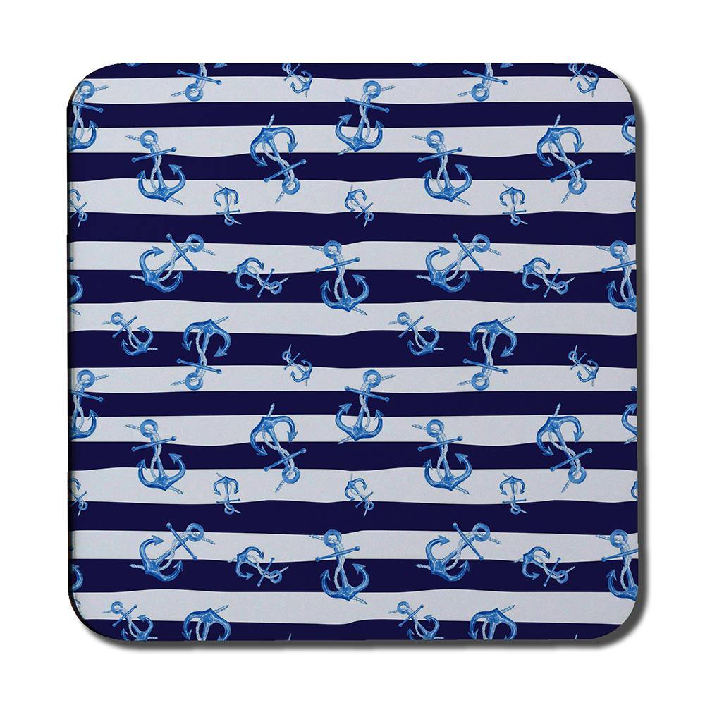 Blue Anchors on Navy Striped Background (Coaster) - Andrew Lee Home and Living