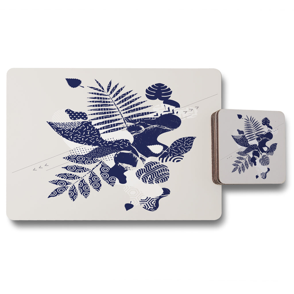 New Product Prints Of Navy Autumn Leaves (Placemat & Coaster Set)  - Andrew Lee Home and Living