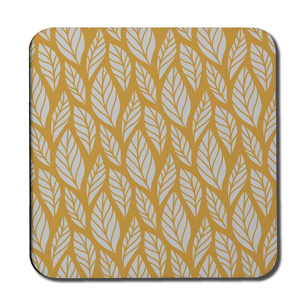 White Leaf Pattern on Orange (Coaster) - Andrew Lee Home and Living