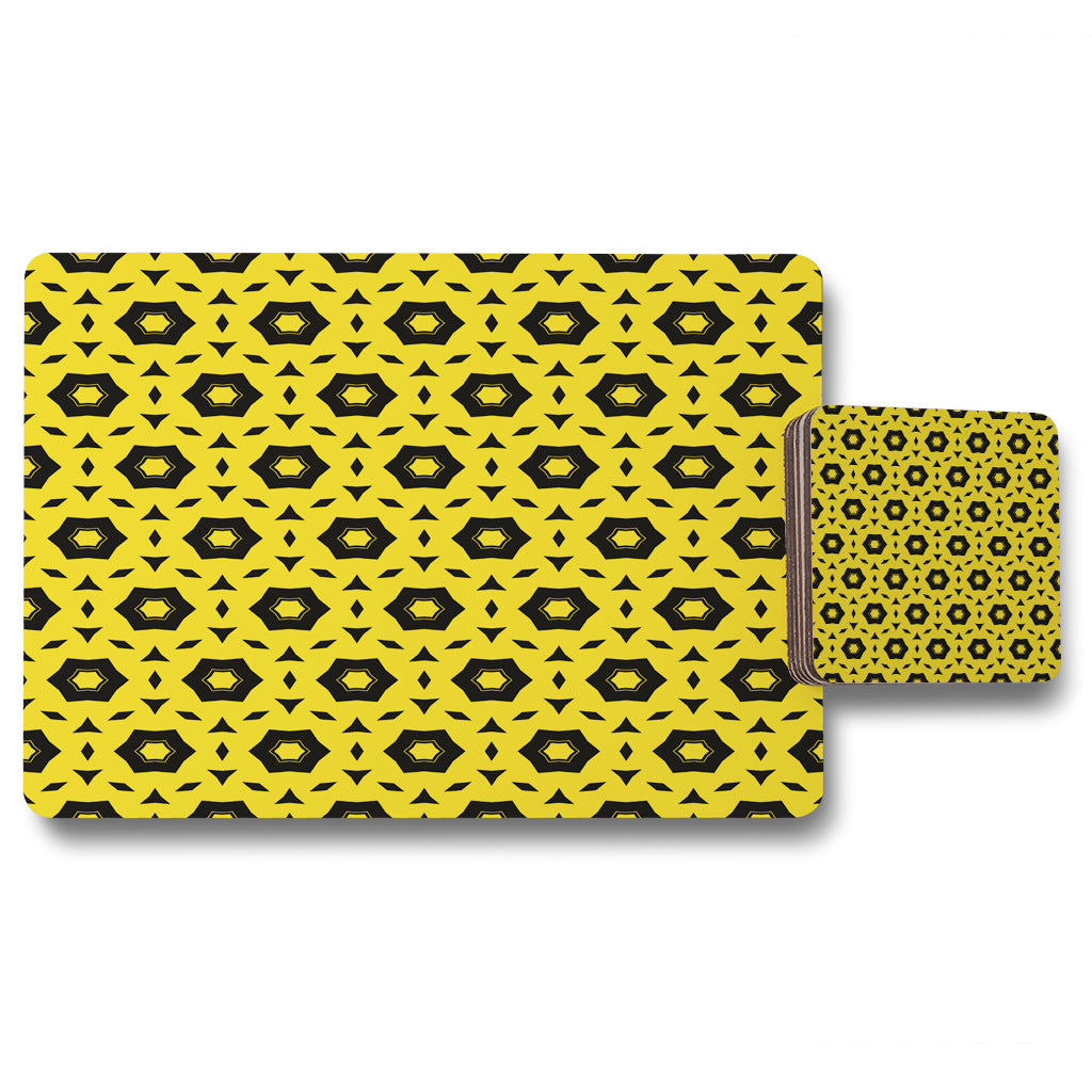 New Product Yellow & Black Geometric Pattern (Placemat & Coaster Set)  - Andrew Lee Home and Living