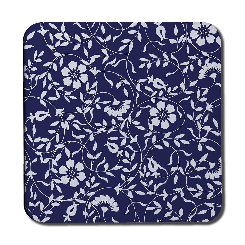 White Flowers on Navy (Coaster) - Andrew Lee Home and Living