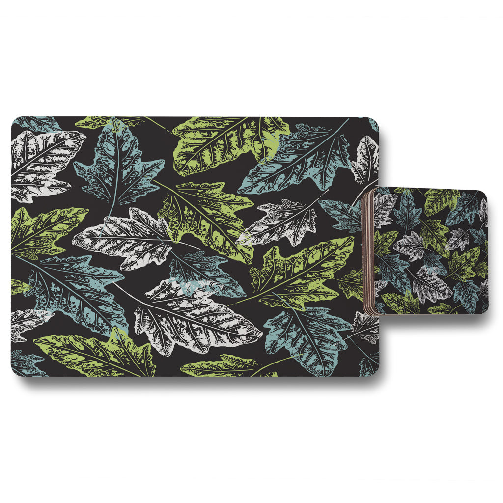 New Product Leaf Print on Dark Background (Placemat & Coaster Set)  - Andrew Lee Home and Living