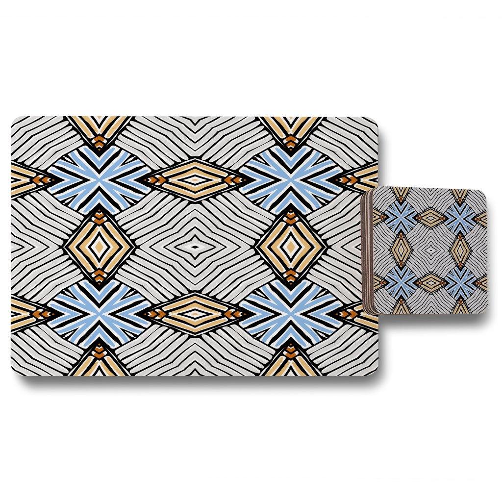 Abstract geometric roughly hatched shapes colored with hand drawn brush stokes (Placemat & Coaster Set) - Andrew Lee Home and Living