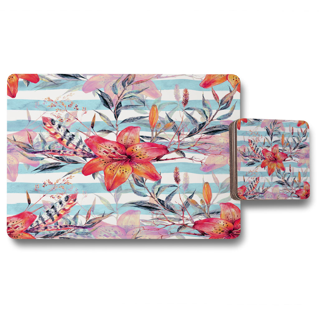New Product Bouquet of watercolor tiger lilies (Placemat & Coaster Set)  - Andrew Lee Home and Living