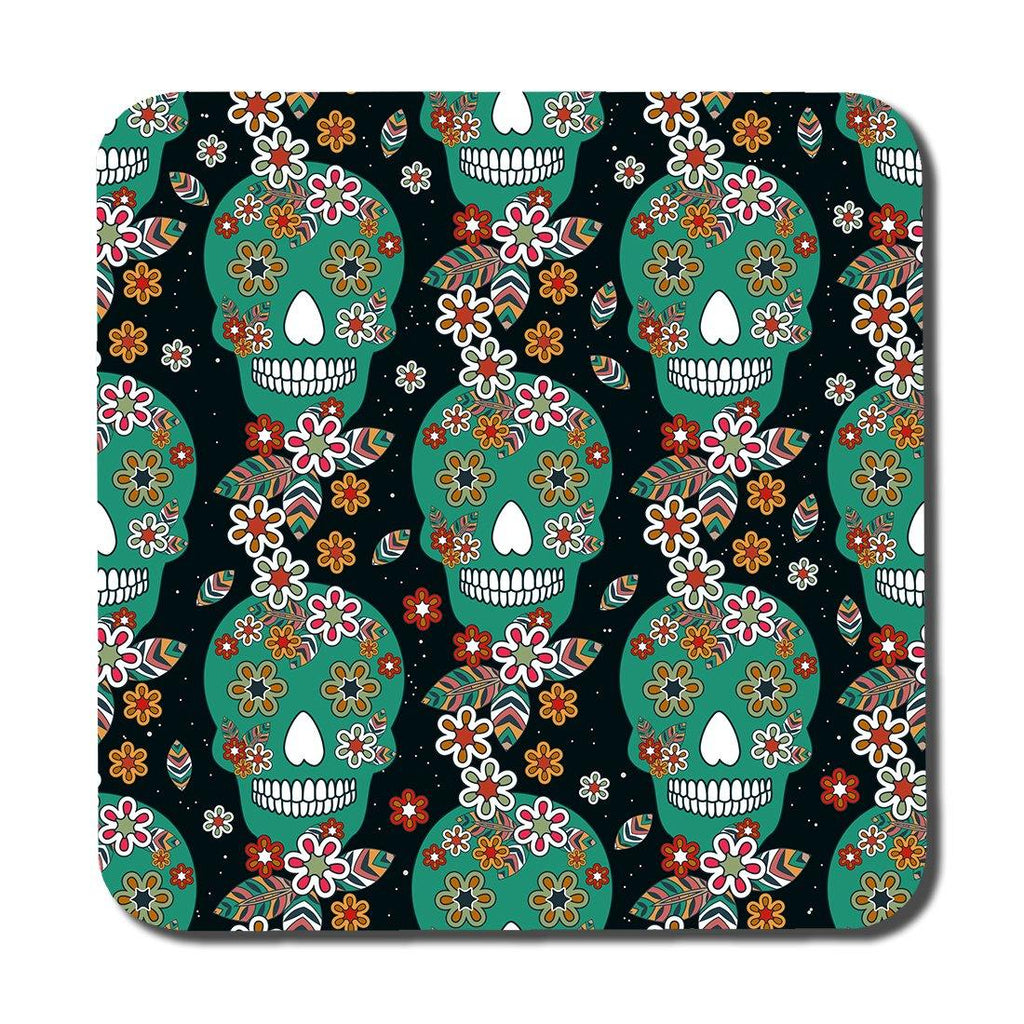 Embroidery colorful simplified ethnic flowers and skull pattern (Coaster) - Andrew Lee Home and Living