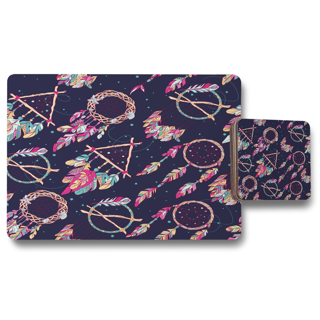 New Product Pattern with Different Dream Catcher Amulet (Placemat & Coaster Set)  - Andrew Lee Home and Living