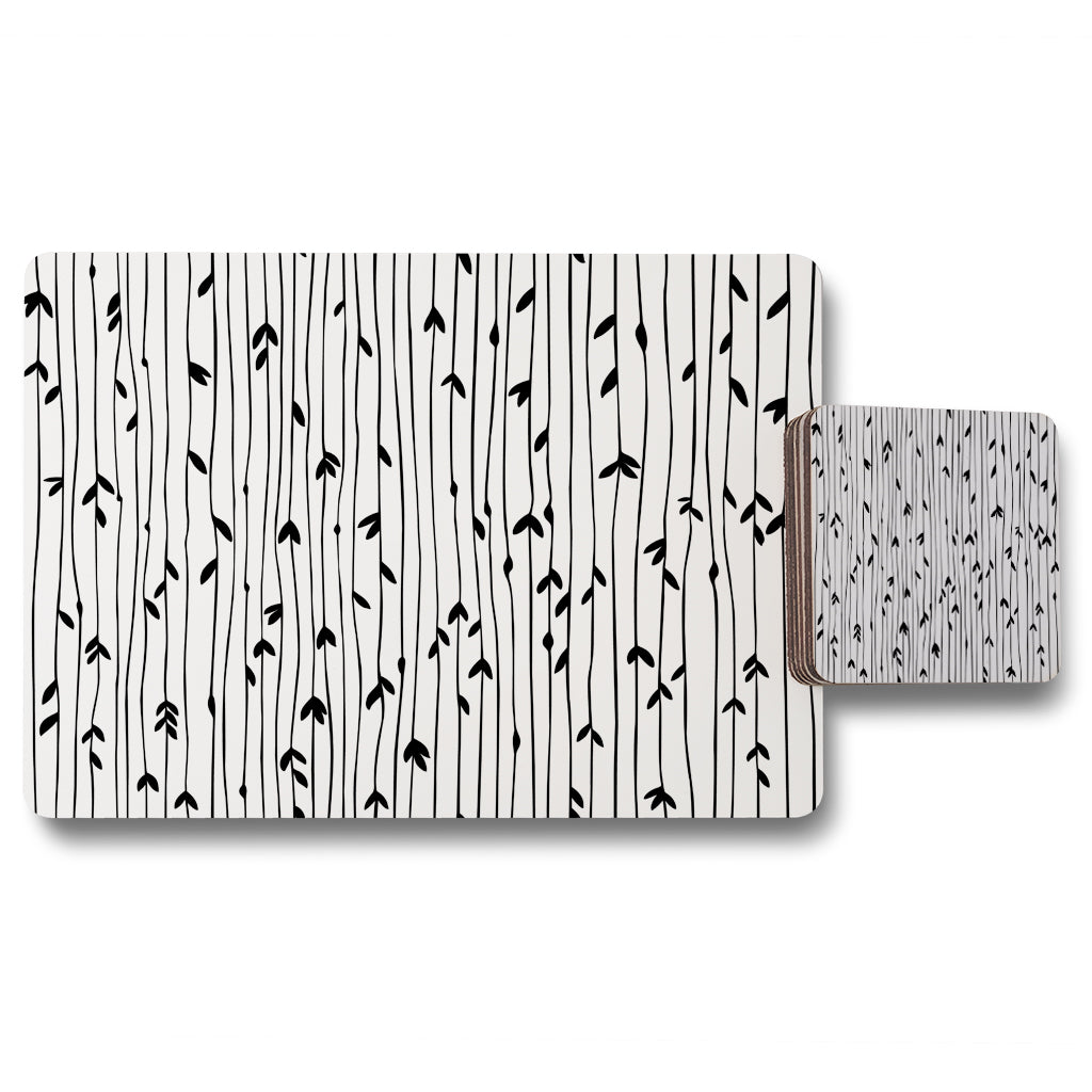 New Product sketchy leaves scattered on hand drawn lines on white background (Placemat & Coaster Set)  - Andrew Lee Home and Living