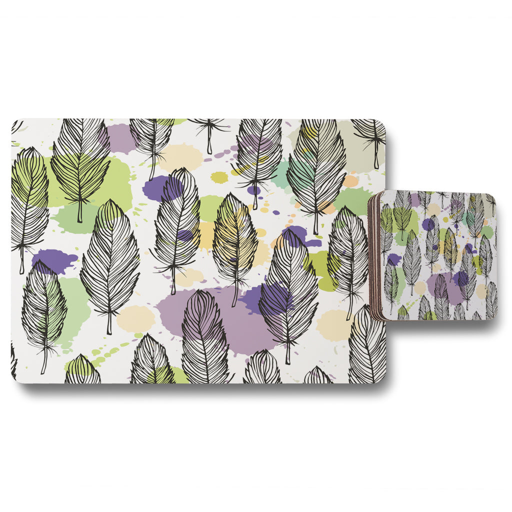 New Product Spotted colored feather seamless pattern, vector background (Placemat & Coaster Set)  - Andrew Lee Home and Living