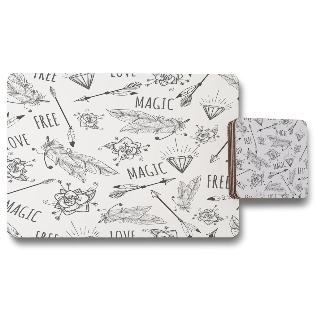 New Product Tribal Feathers arrows and diamonds (Placemat & Coaster Set)  - Andrew Lee Home and Living