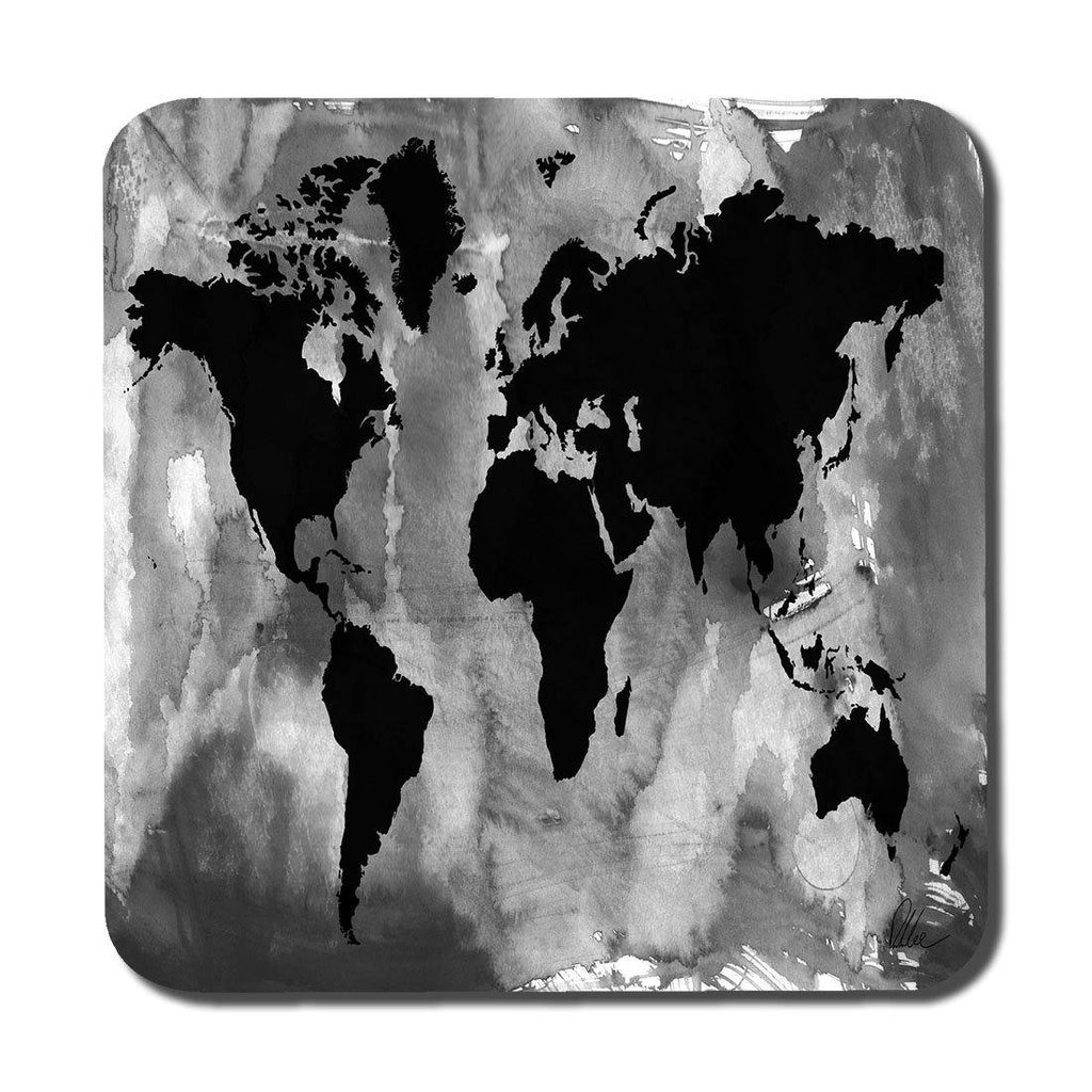 Black and white world map (Coaster) - Andrew Lee Home and Living