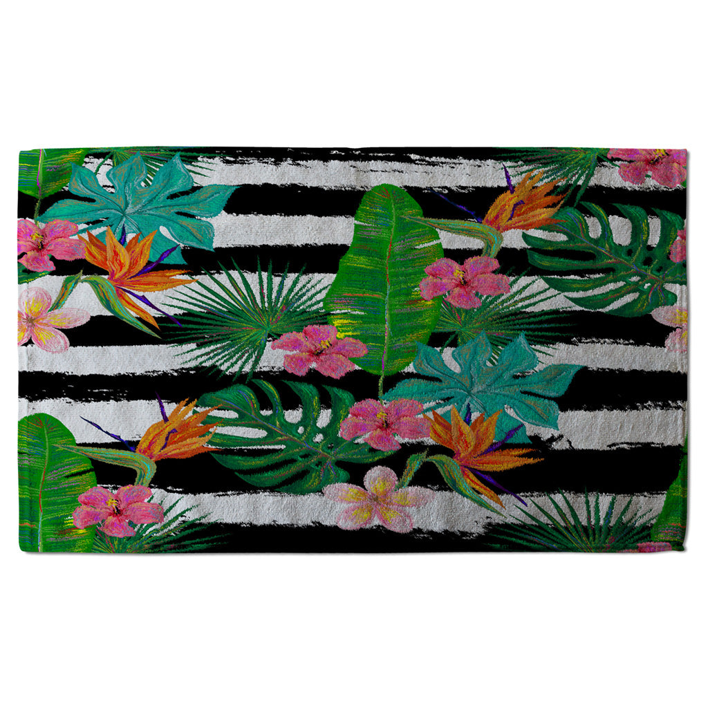 New Product Tropical Plants on Black & White Stripes (Kitchen Towel)  - Andrew Lee Home and Living
