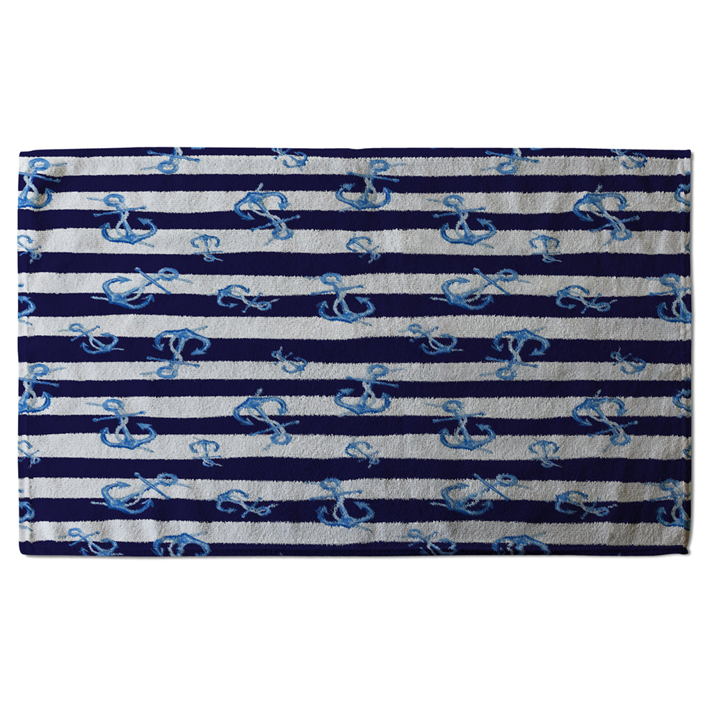 New Product Blue Anchors on Navy Striped Background (Kitchen Towel)  - Andrew Lee Home and Living