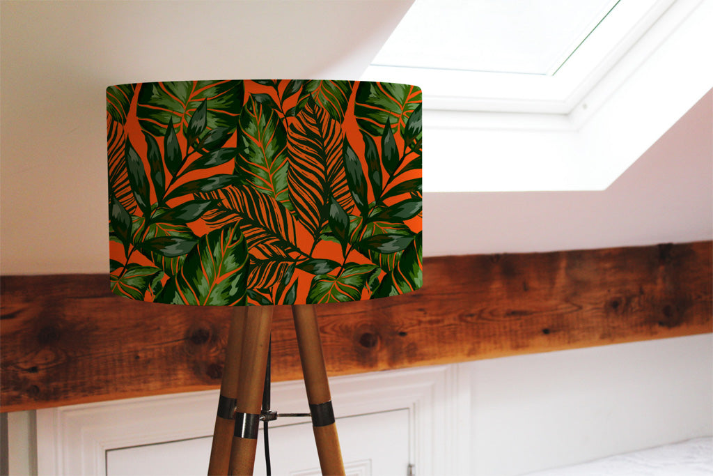 New Product Green Tropical Leaves on Orange (Ceiling & Lamp Shade)  - Andrew Lee Home and Living