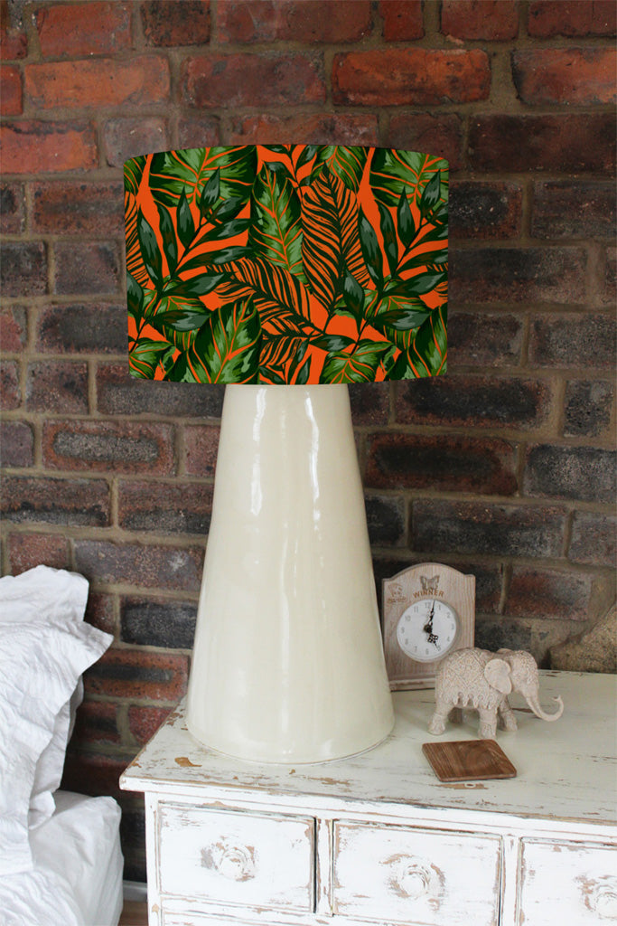 New Product Green Tropical Leaves on Orange (Ceiling & Lamp Shade)  - Andrew Lee Home and Living
