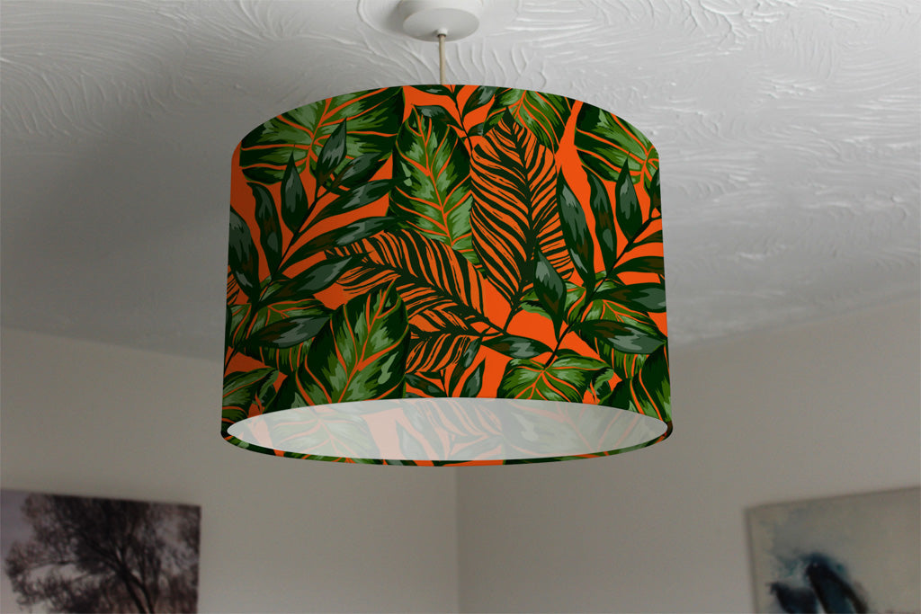 New Product Green Tropical Leaves on Orange (Ceiling & Lamp Shade)  - Andrew Lee Home and Living