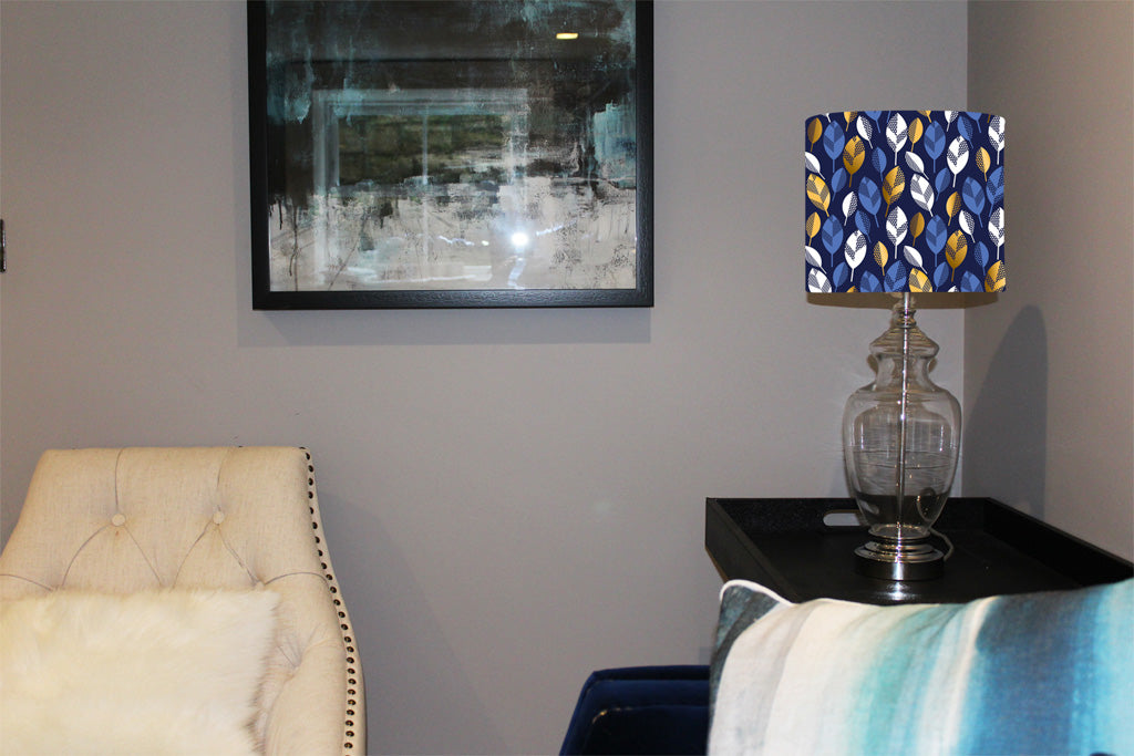 New Product White, Blue & Gold Leaves on Navy Background (Ceiling & Lamp Shade)  - Andrew Lee Home and Living