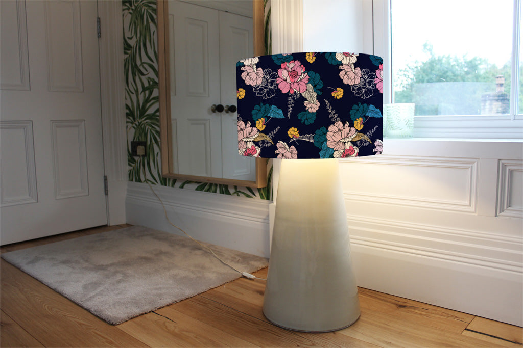 New Product Pink Flowers on Navy (Ceiling & Lamp Shade)  - Andrew Lee Home and Living