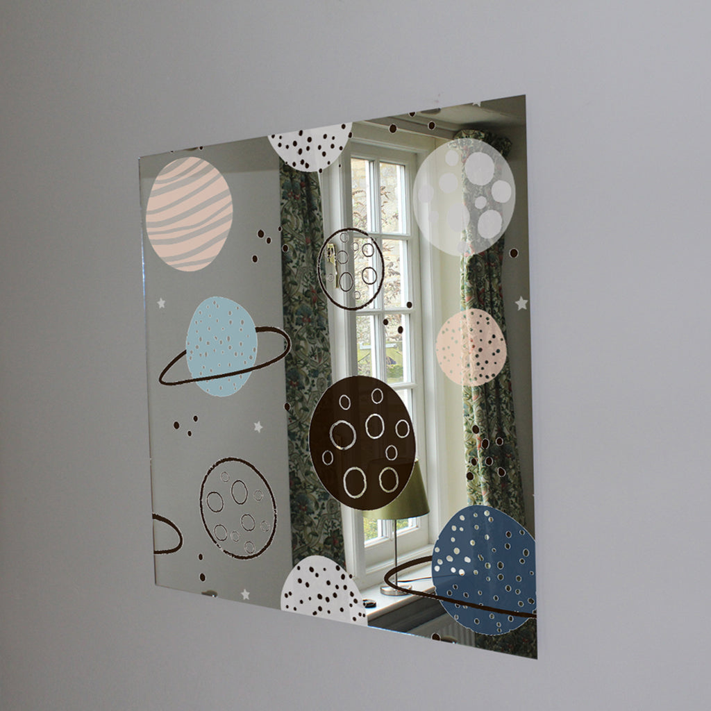 New Product Child hand drawn space elements Designer Mirror Art Print  - Andrew Lee Home and Living